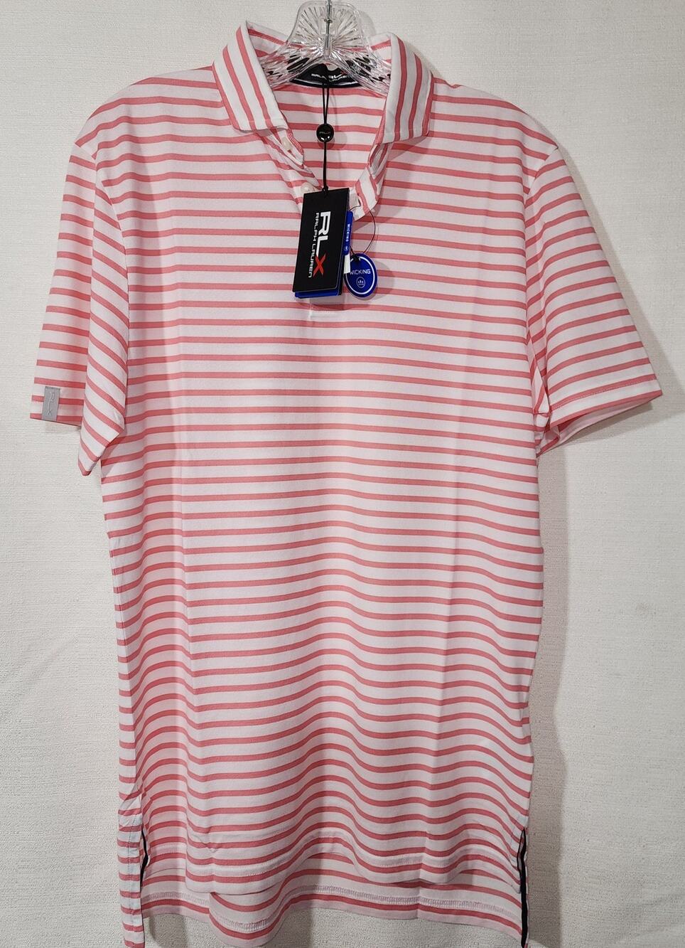 RLX Ralph Lauren Men's Small Pink/White stripe polo NWT